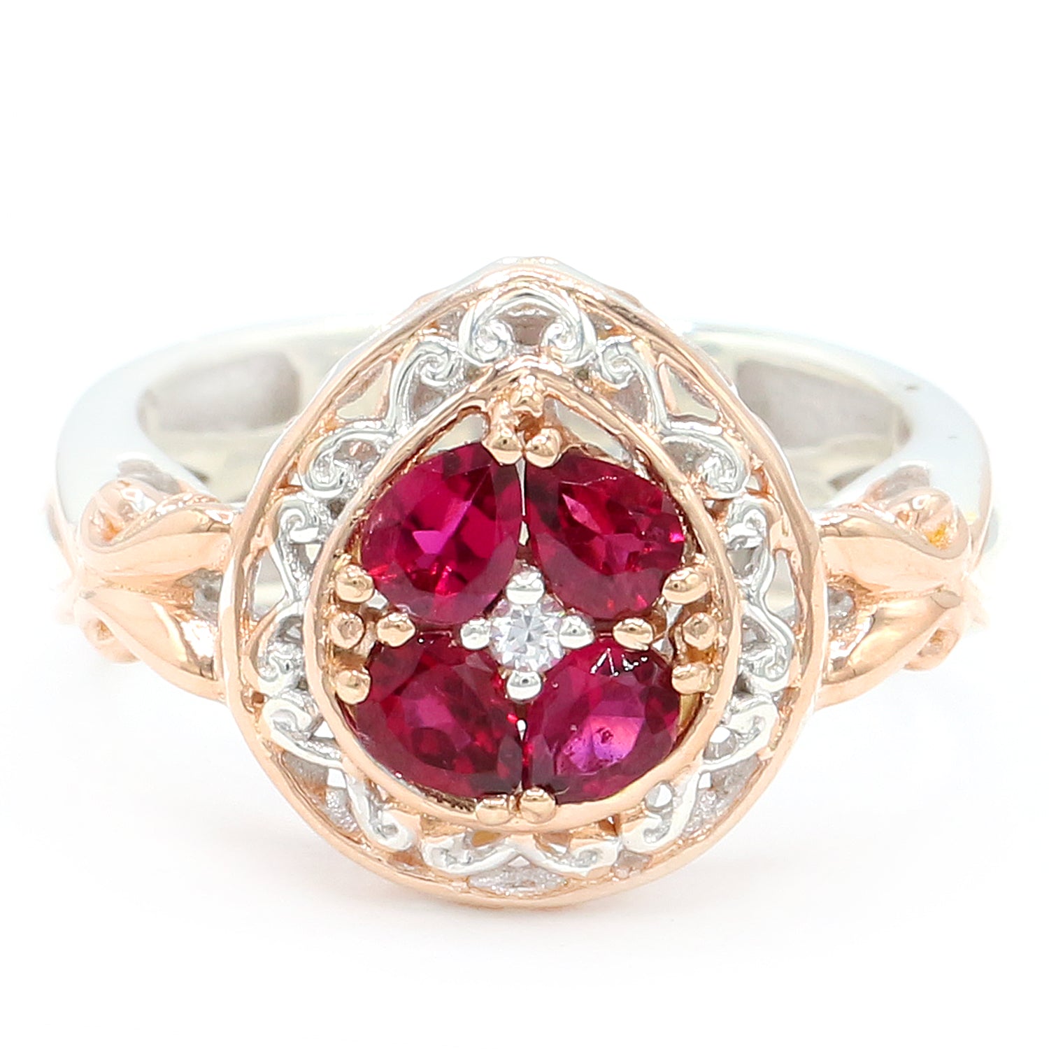 Gems en Vogue 0.83ctw Rubellite & White Zircon Ring