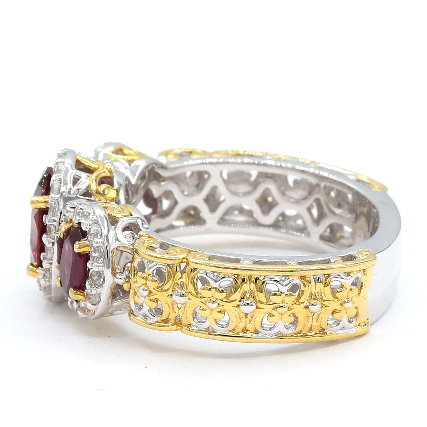 Gems en Vogue One-of-a-kind 3.94ctw Millennium Cut Garnet, Rhodolite & White Zircon Ring