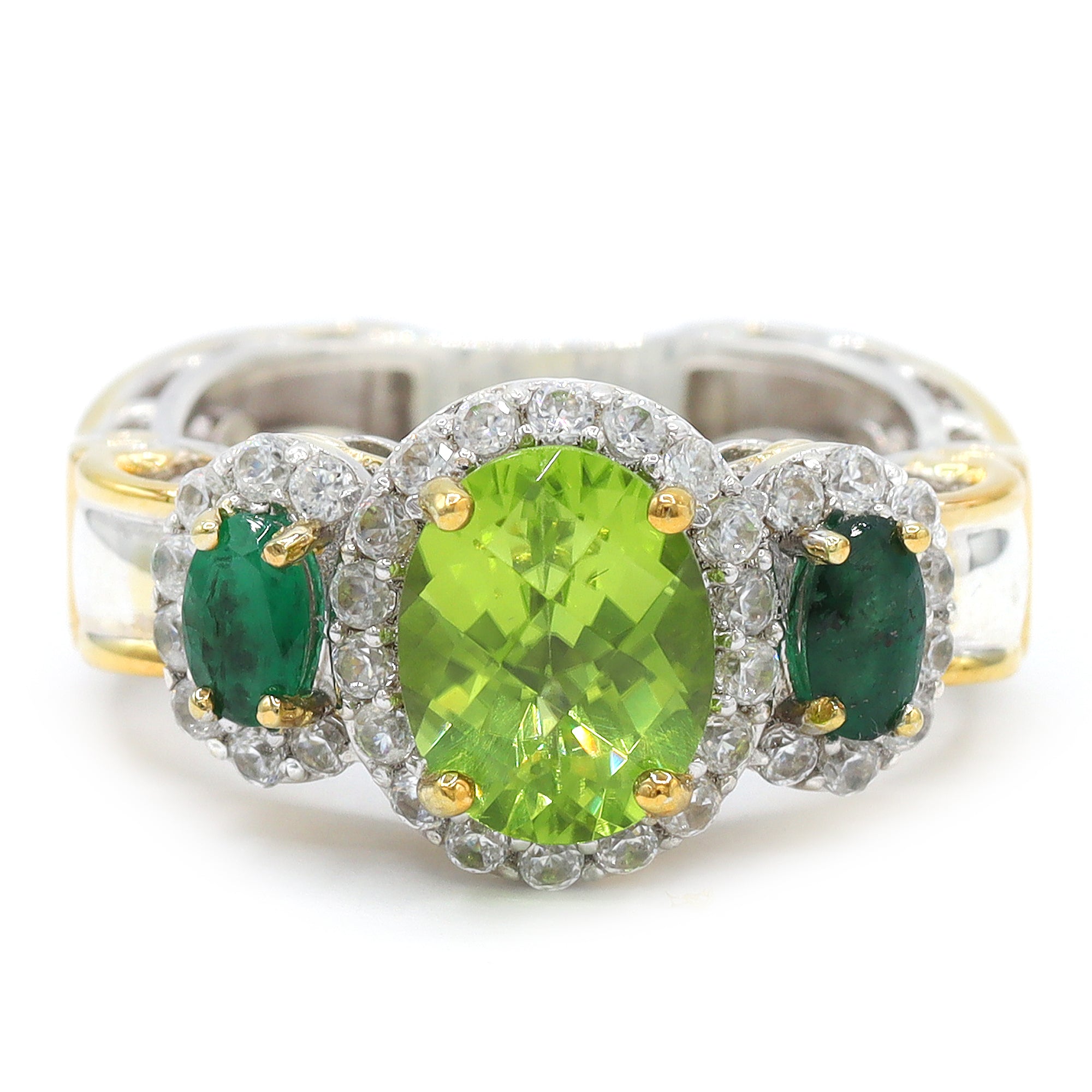 Bague marquise Gems en Vogue à cinq pierres en péridot 4,55 carats, topaze Paraíba et émeraude, pièce unique