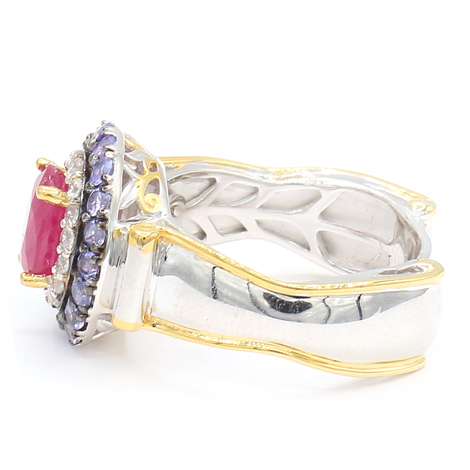 Gems en Vogue 2.53ctw Ruby, Tanzanite & White Zircon Double Halo Ring