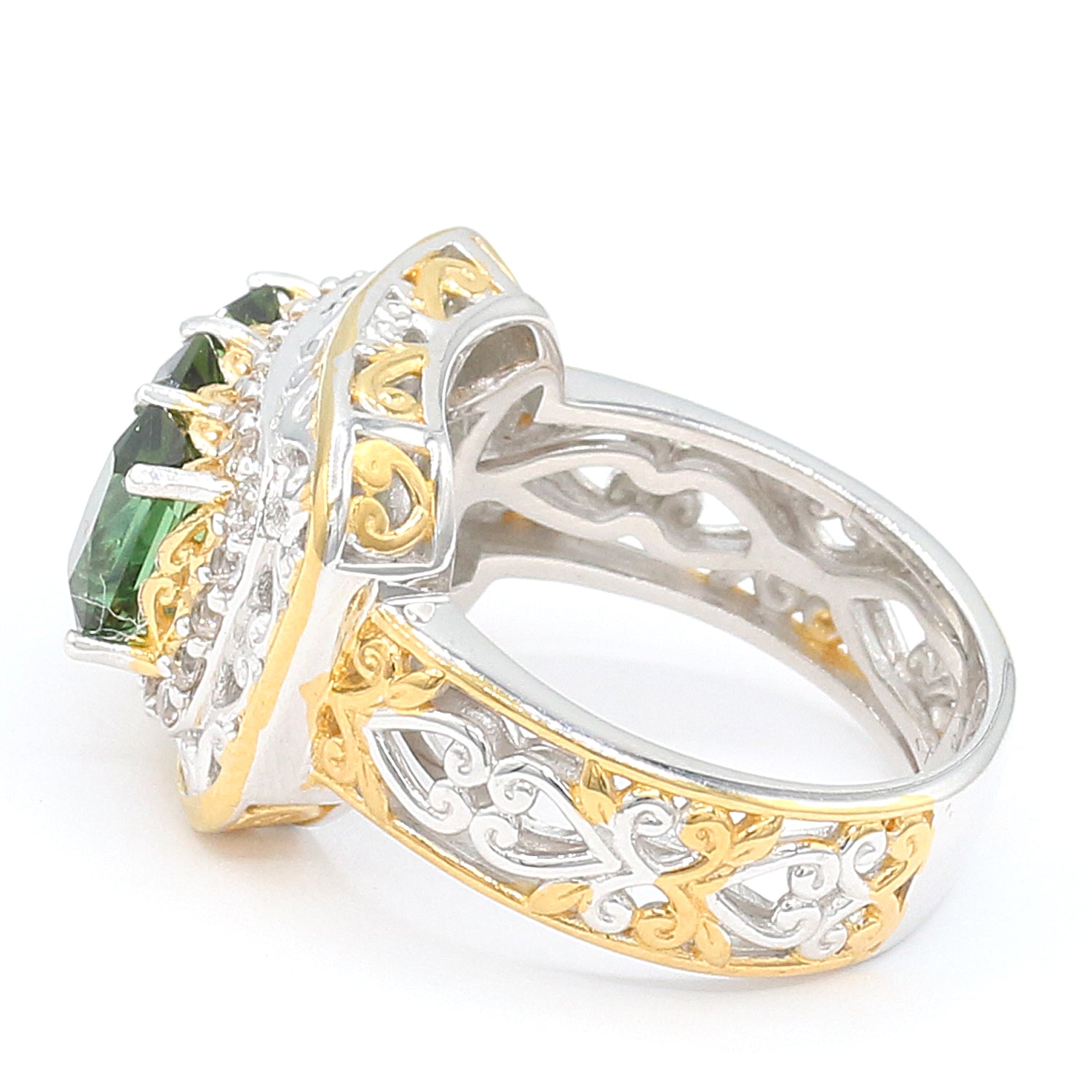 Gems en Vogue 2.52ctw Green Tourmaline & White Zircon Three Stone Ring