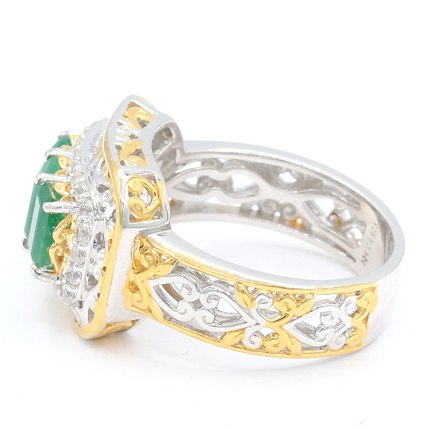 Gems en Vogue 2.46ctw Emerald & White Zircon Three Stone Halo Ring