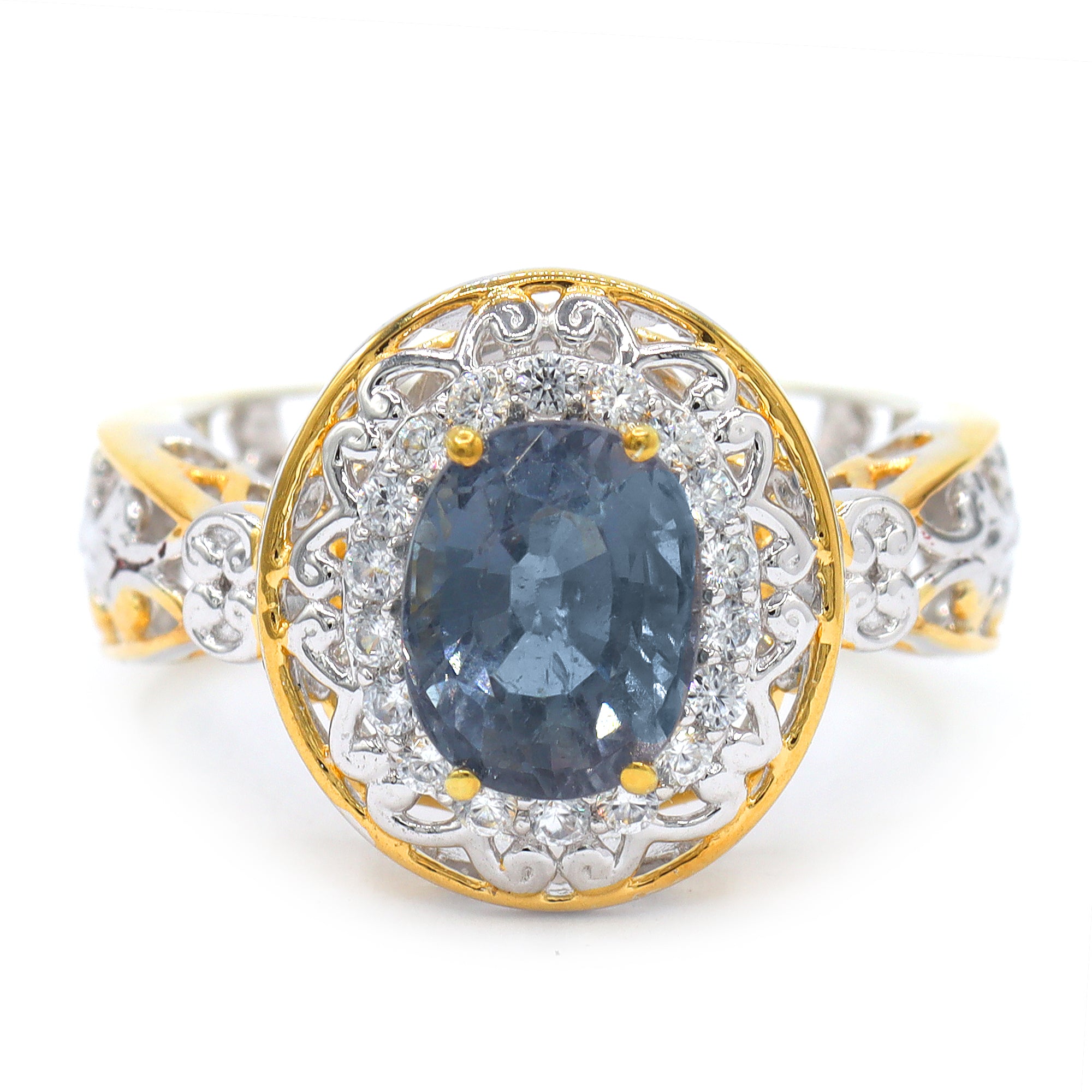 Bague Couture Gems unique en son genre en argent palladié 24 carats, tourmaline vert menthe de 2,85 carats et zircon blanc