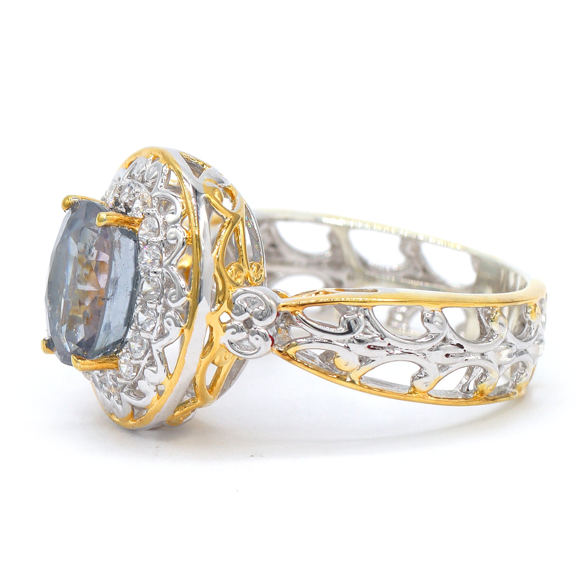 Bague Couture Gems unique en son genre en argent palladié 24 carats, tourmaline vert menthe de 2,85 carats et zircon blanc