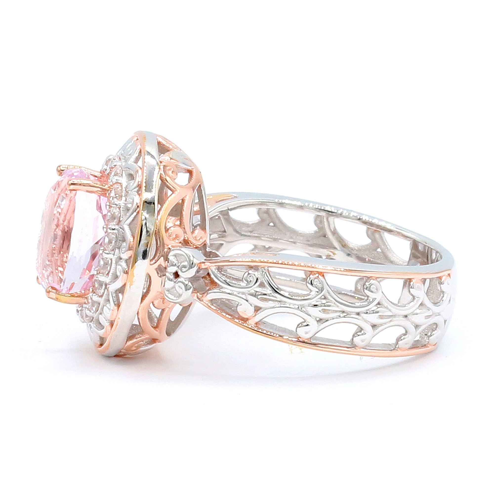 Gems en Vogue 18K Palladium Silver 2.70ctw Kunzite & White Zircon Halo Ring