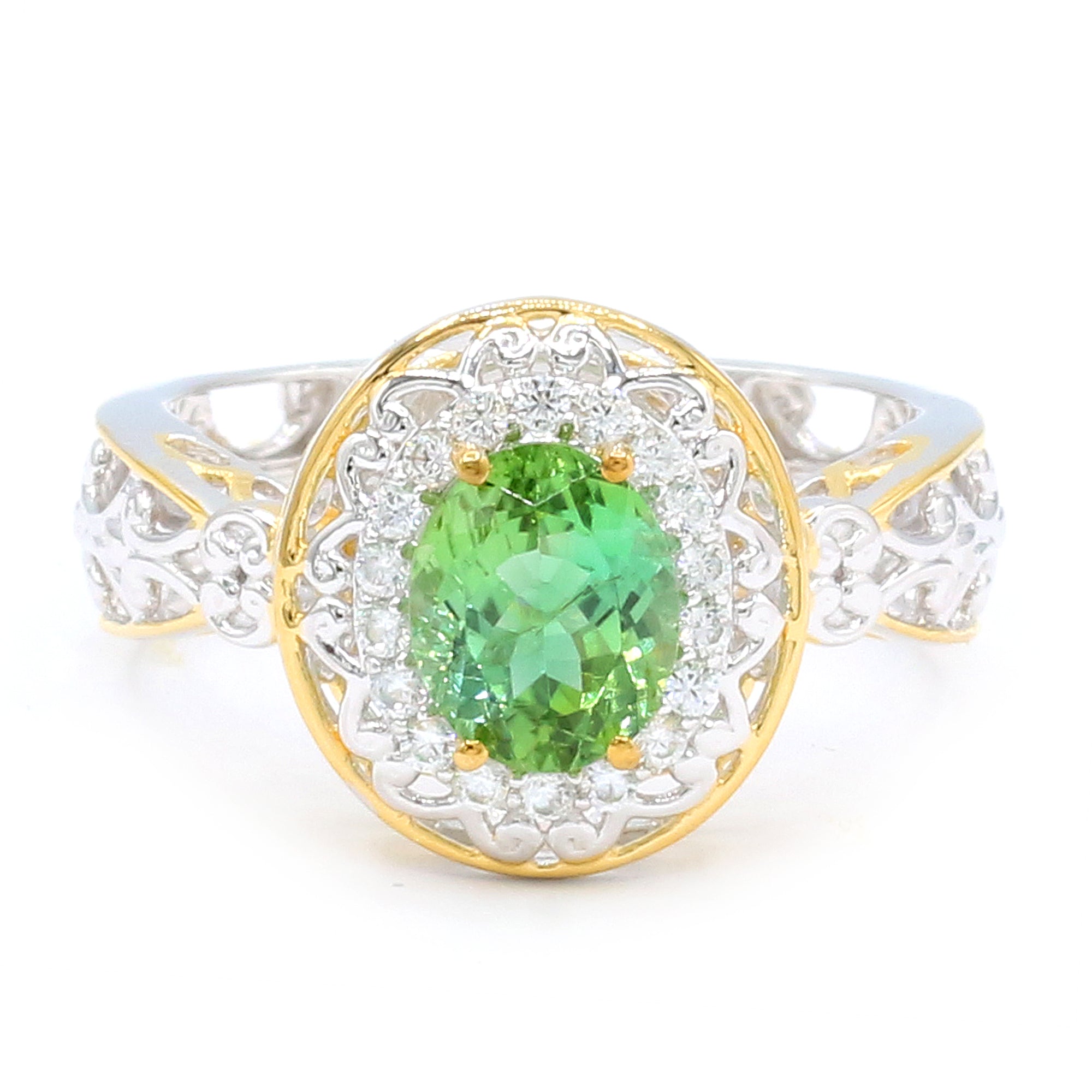 Couture Gems One-of-a-Kind 24K Palladium Silver 2.85ctw Mint Green Tourmaline & White Zircon Halo Ring