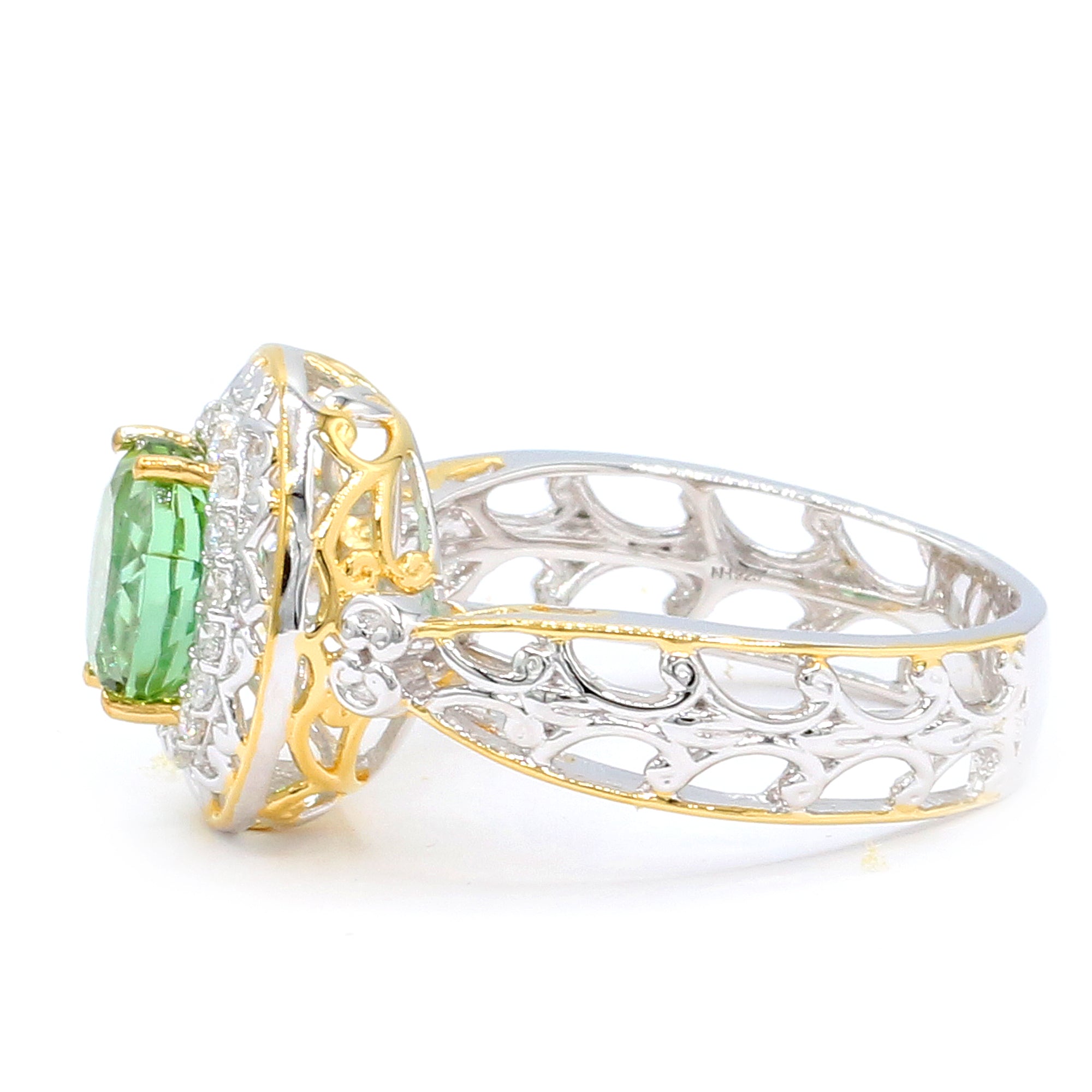 Couture Gems One-of-a-Kind 24K Palladium Silver 2.85ctw Mint Green Tourmaline & White Zircon Halo Ring