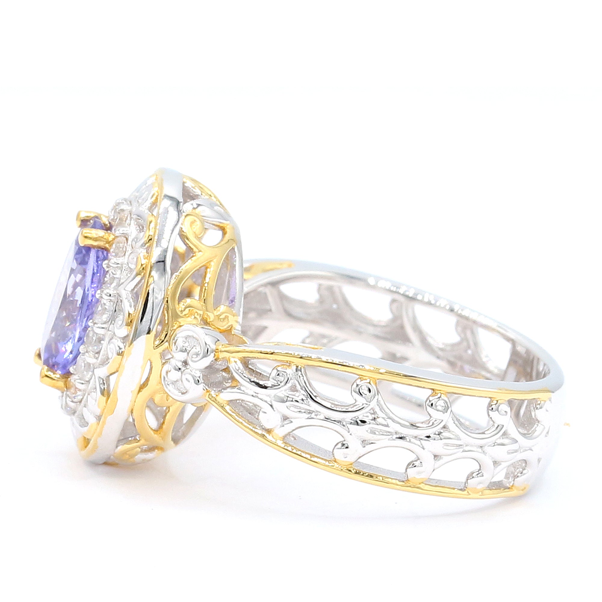 Gems en Vogue 24K Palladium Silver 2.60ctw Tanzanite & White Zircon Halo Ring