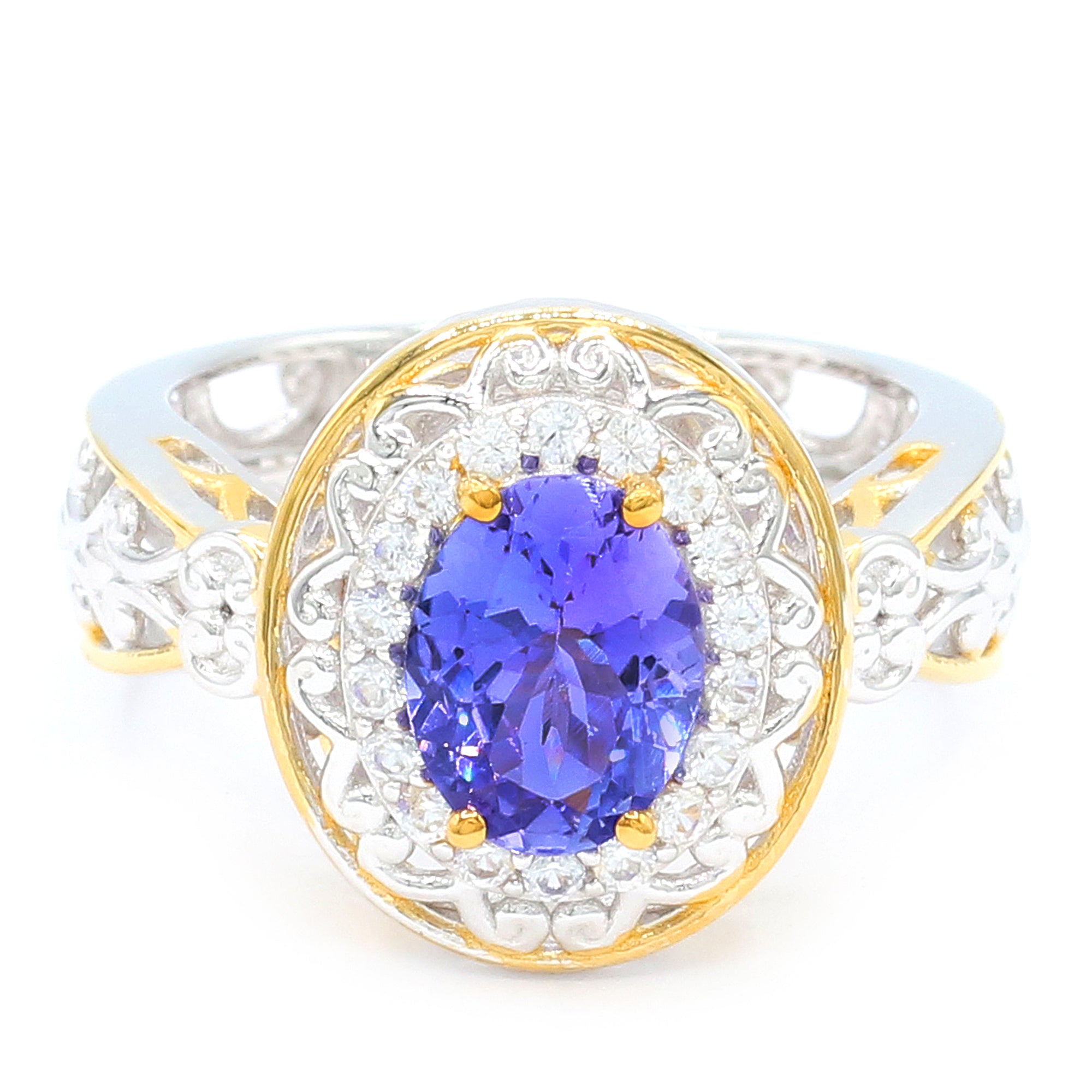 Gems en Vogue 24K Palladium Silver 2.60ctw Tanzanite & White Zircon Halo Ring