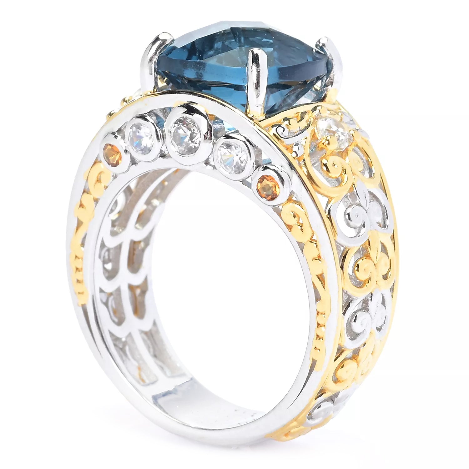 Gems en Vogue 4.66ctw Teal Fluorite, Citrine & White Zircon Ring