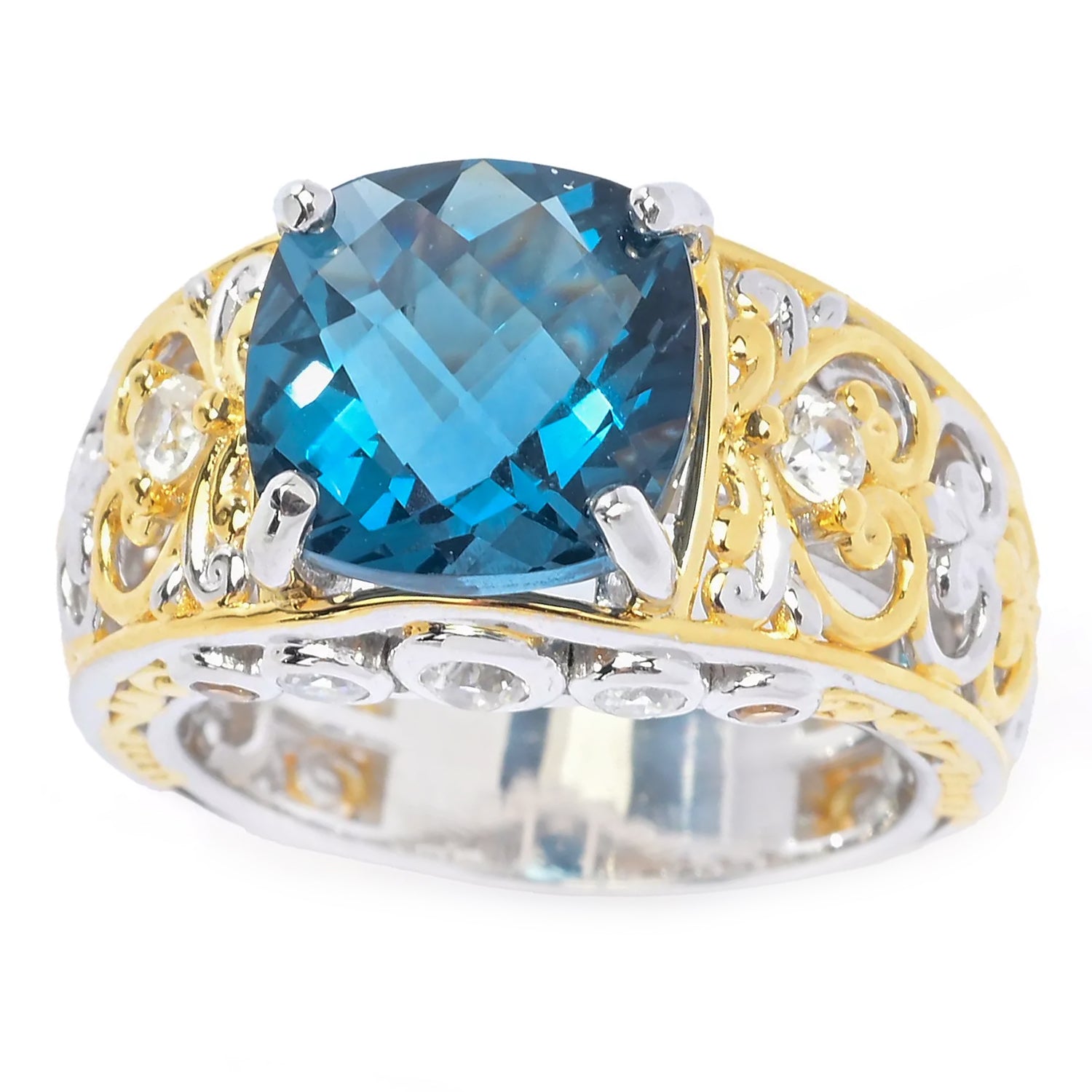 Gems en Vogue 4.66ctw Teal Fluorite, Citrine & White Zircon Ring