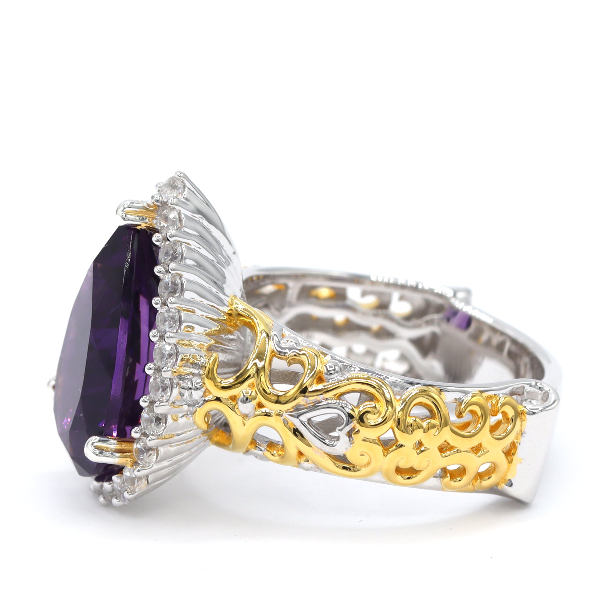 Gems en Vogue One-of-a-Kind 24K Palladium Silver 7.46ctw African Amethyst & White Zircon Halo Ring