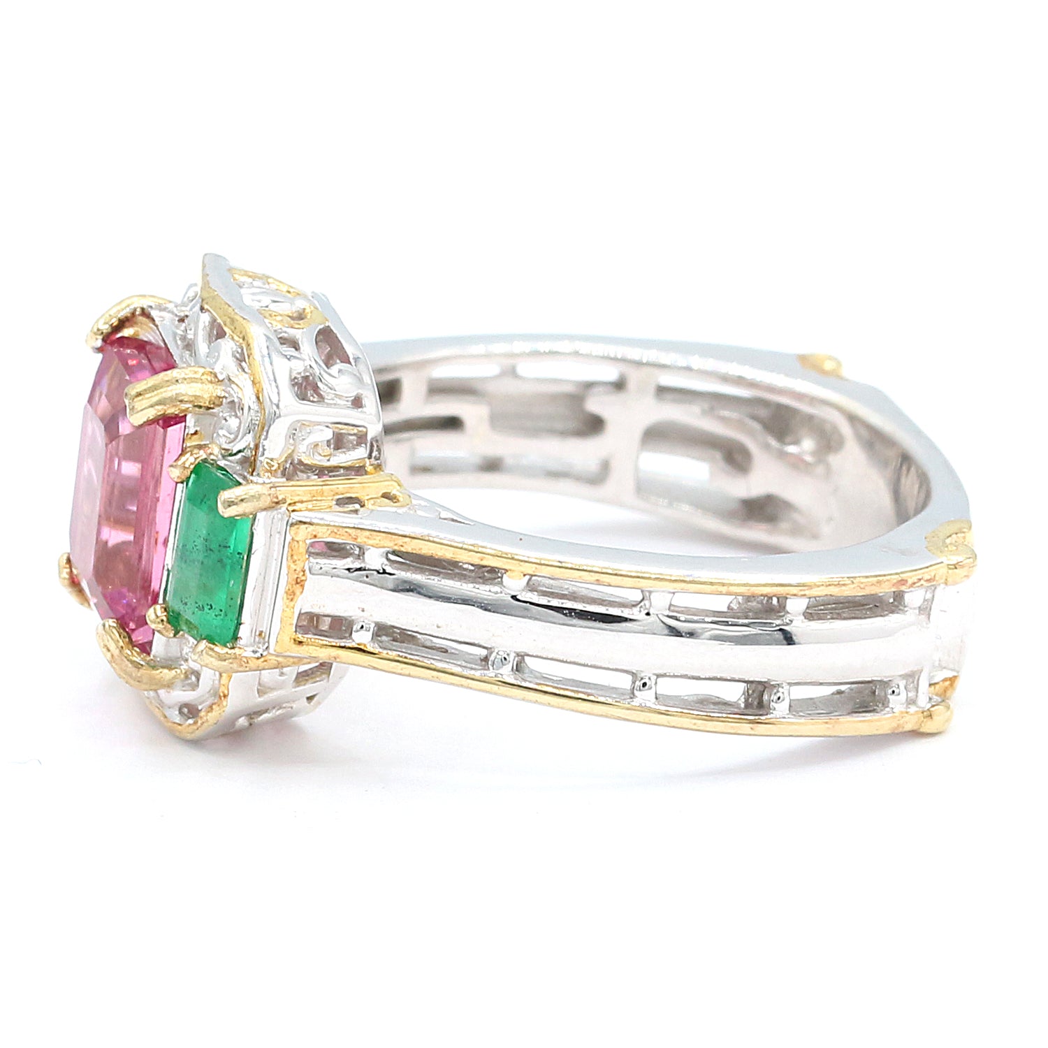 Gems en Vogue 2.25ctw Pink Tourmaline & Belmont Emerald Ring