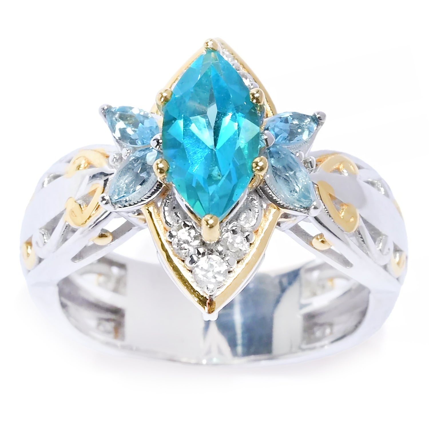 Gems en Vogue 1.68ctw Paraiba Topaz, Swiss Blue Topaz & White Zircon Ring