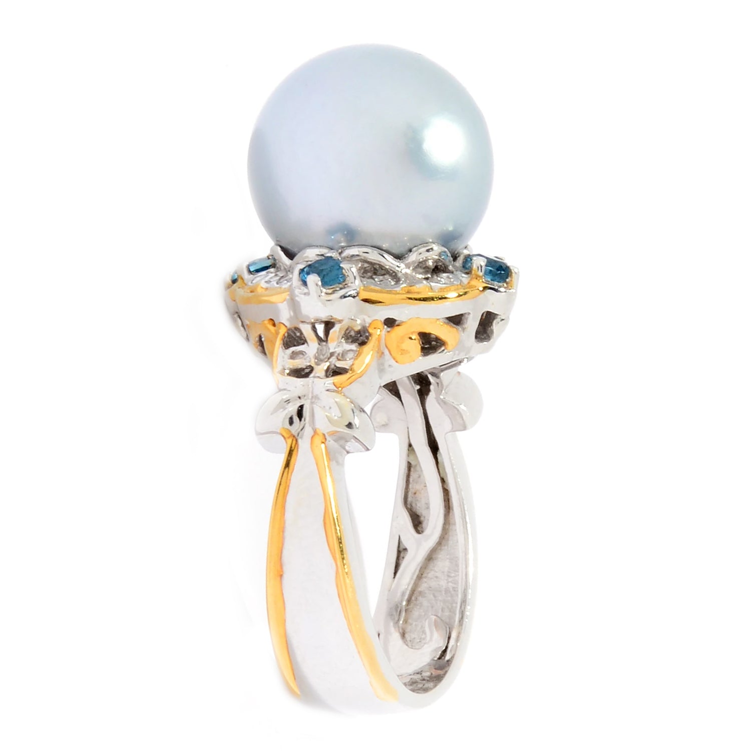 Gems en Vogue Silver South Sea Cultured Pearl & London Blue Topaz Ring