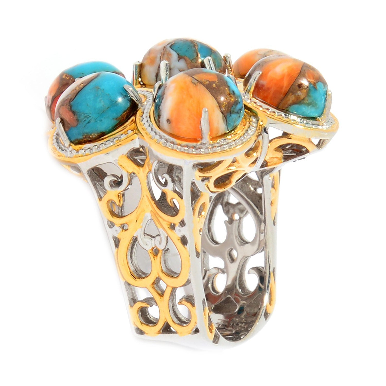 Gems en Vogue Spiny Oyster Turquoise 7-Stone Cluster Flower Ring