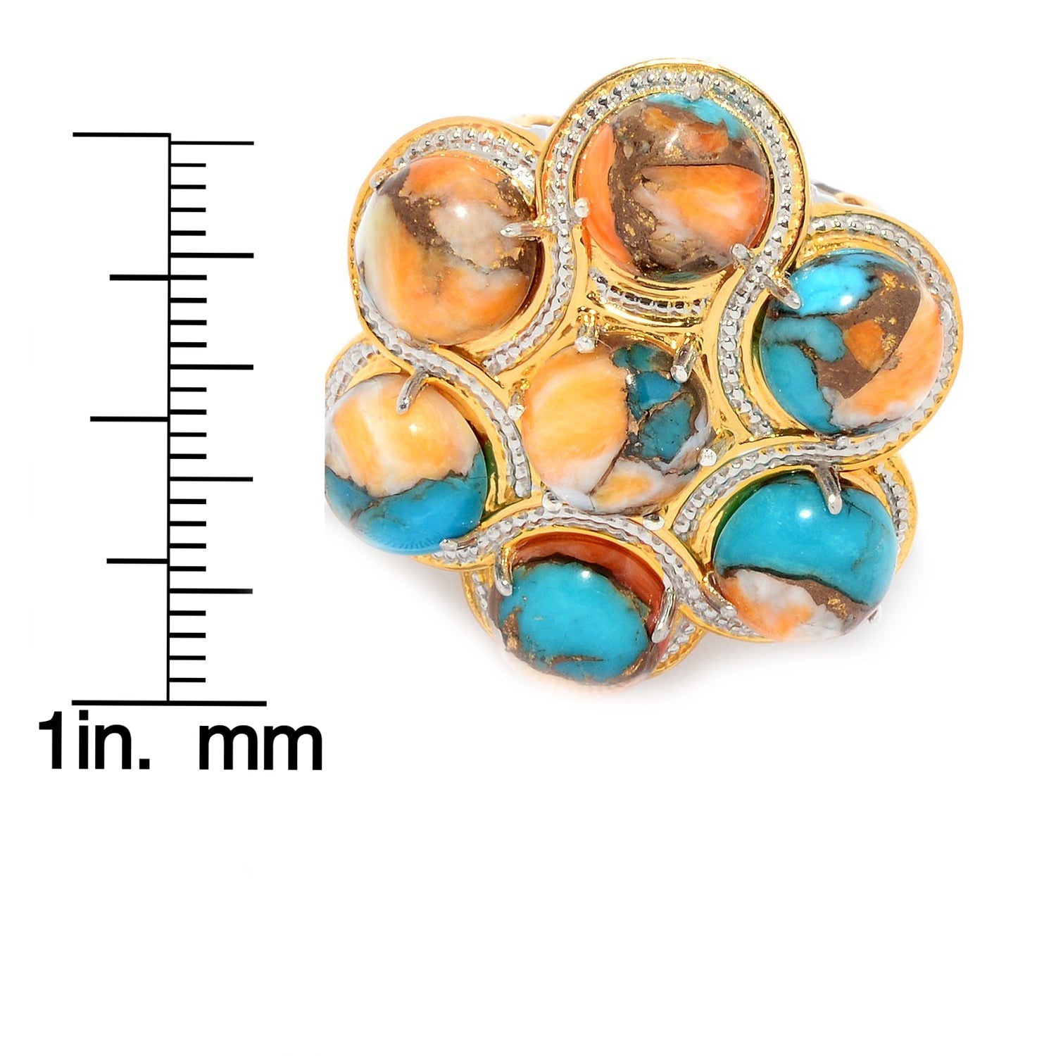 Gems en Vogue Spiny Oyster Turquoise 7-Stone Cluster Flower Ring