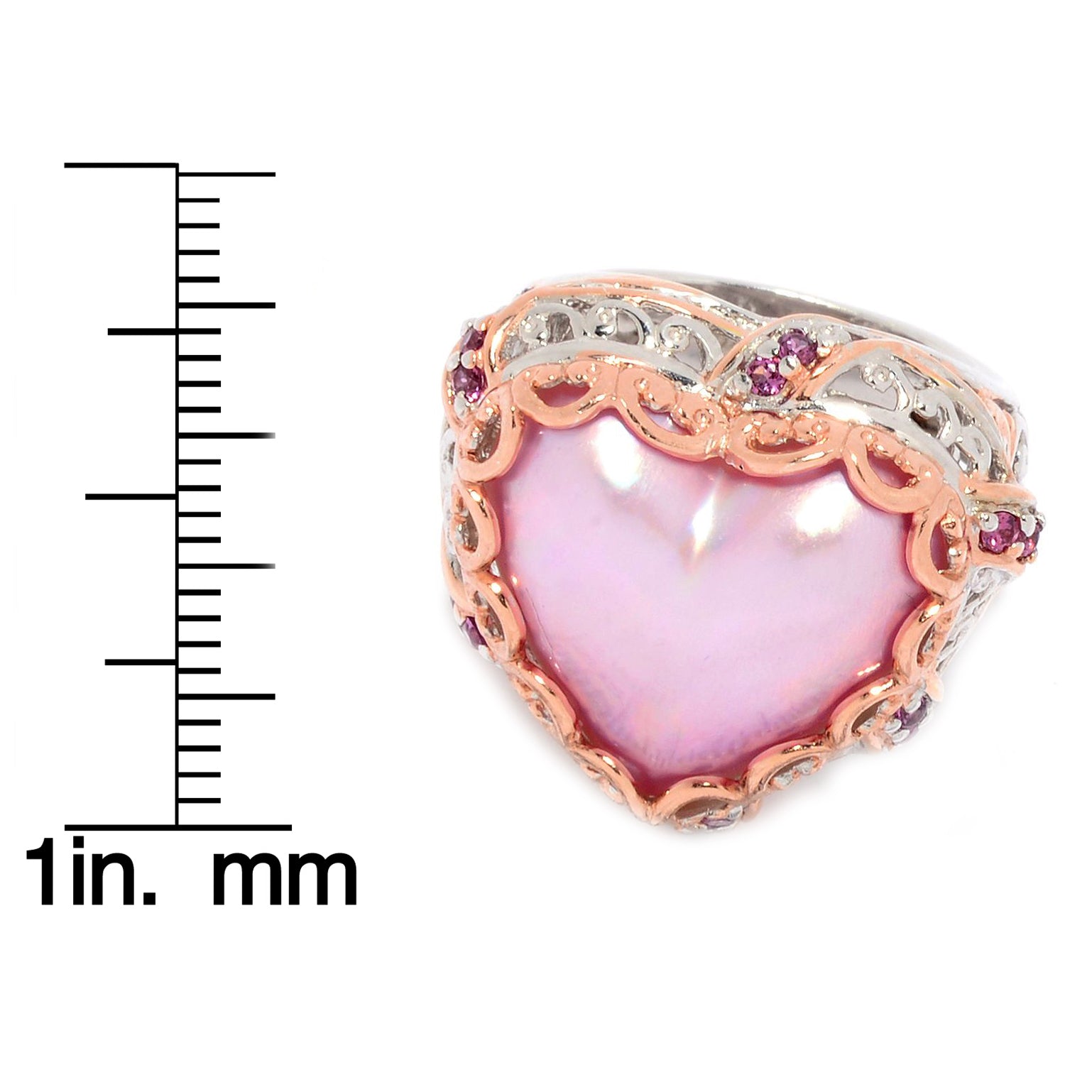 Gems en Vogue Pink Mabe Cultured Pearl & Rhodolite Heart Ring