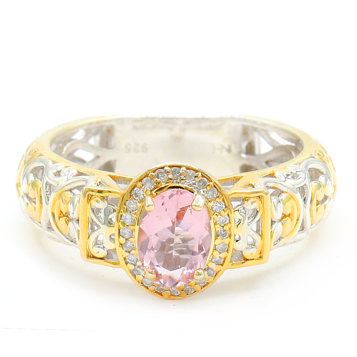 Gems en Vogue 0.88ctw Pink Morganite & Diamond Halo Ring