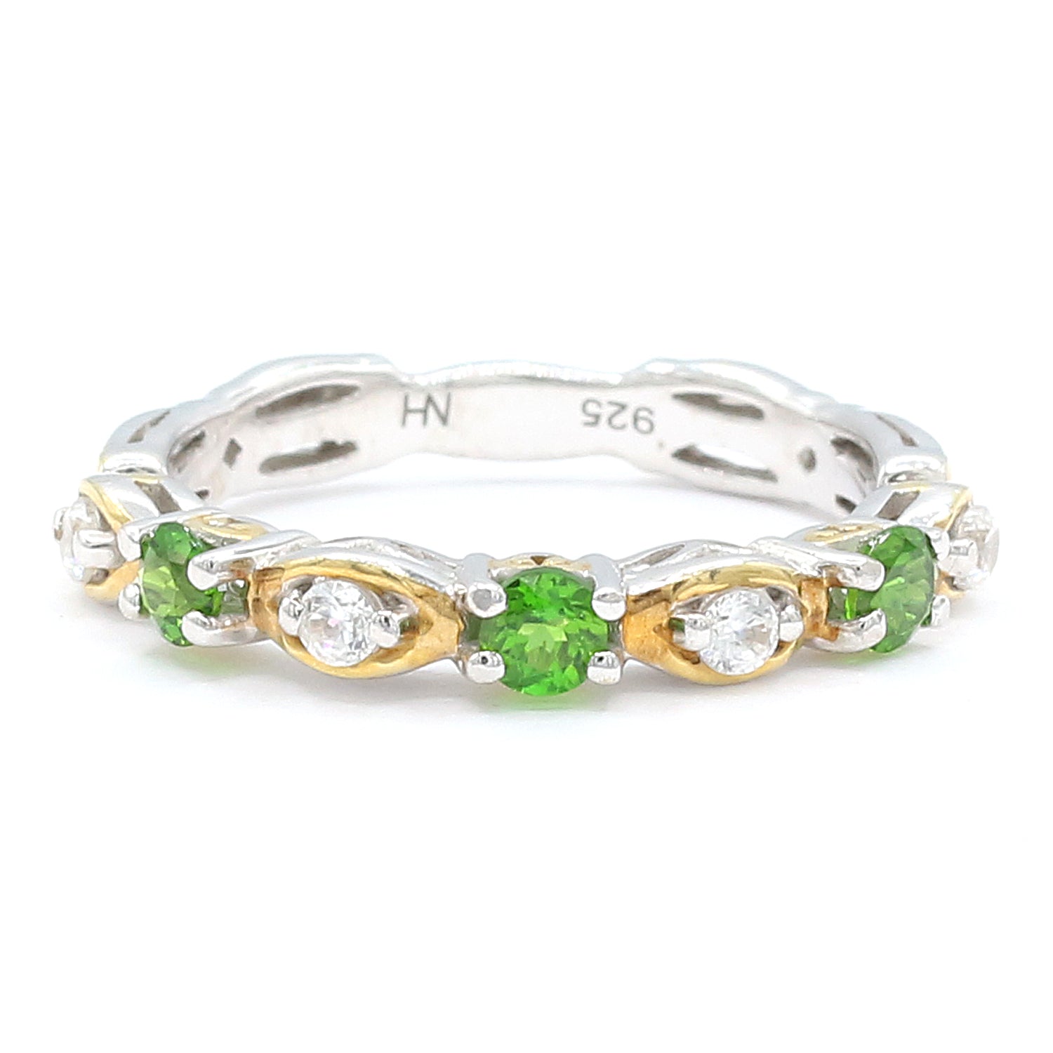 Gems en Vogue 0.44ctw Chrome Diopside & White Zircon Stacking Band Ring