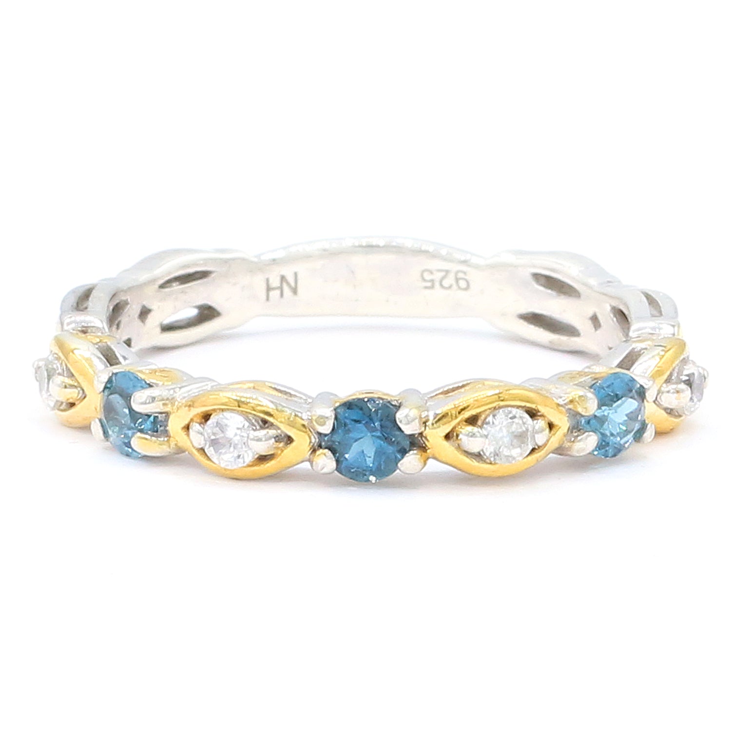 Gems en Vogue 0.63ctw London Blue Topaz & White Zircon Stacking Ring