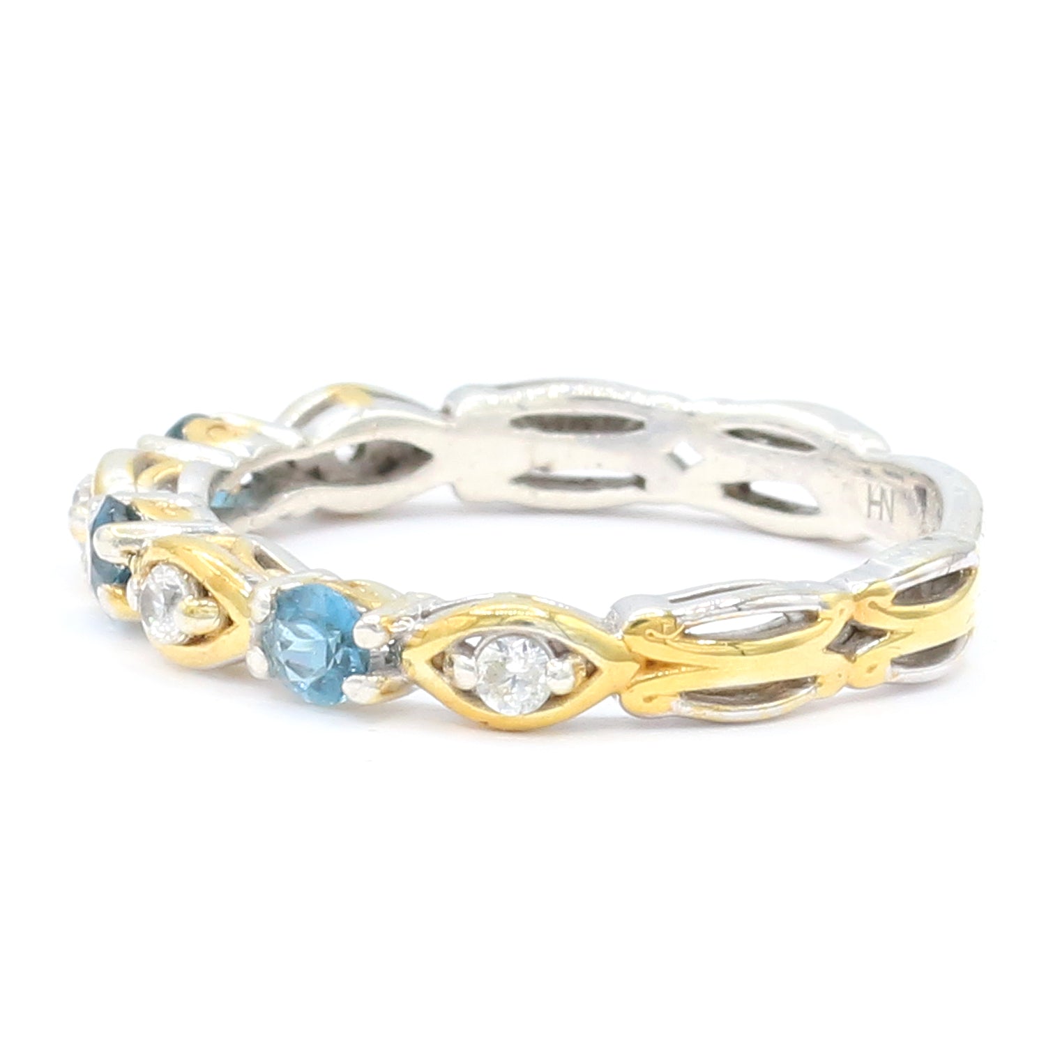 Gems en Vogue 0.63ctw London Blue Topaz & White Zircon Stacking Ring