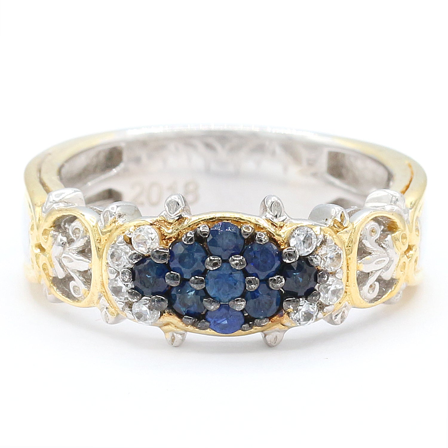 Gems en Vogue 0.64ctw Royal Blue Sapphire & White Zircon Ring