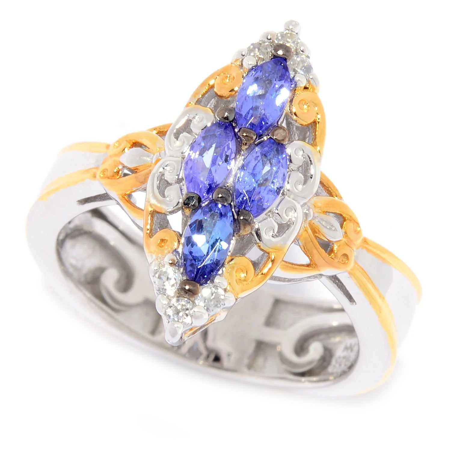 Gems en Vogue 0.74ctw Tanzanite & White Zircon Mini Cocktail Ring