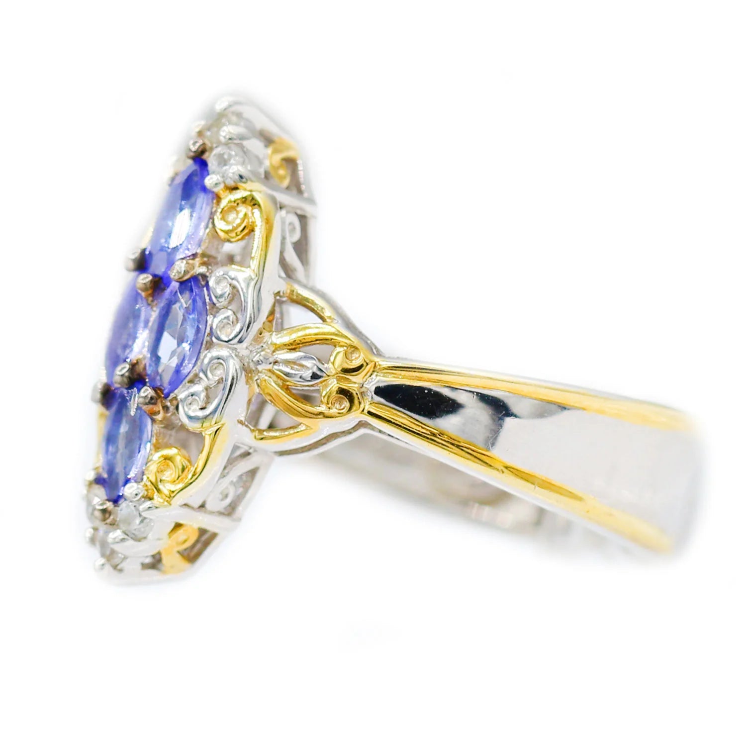 Gems en Vogue 0.74ctw Tanzanite & White Zircon Mini Cocktail Ring