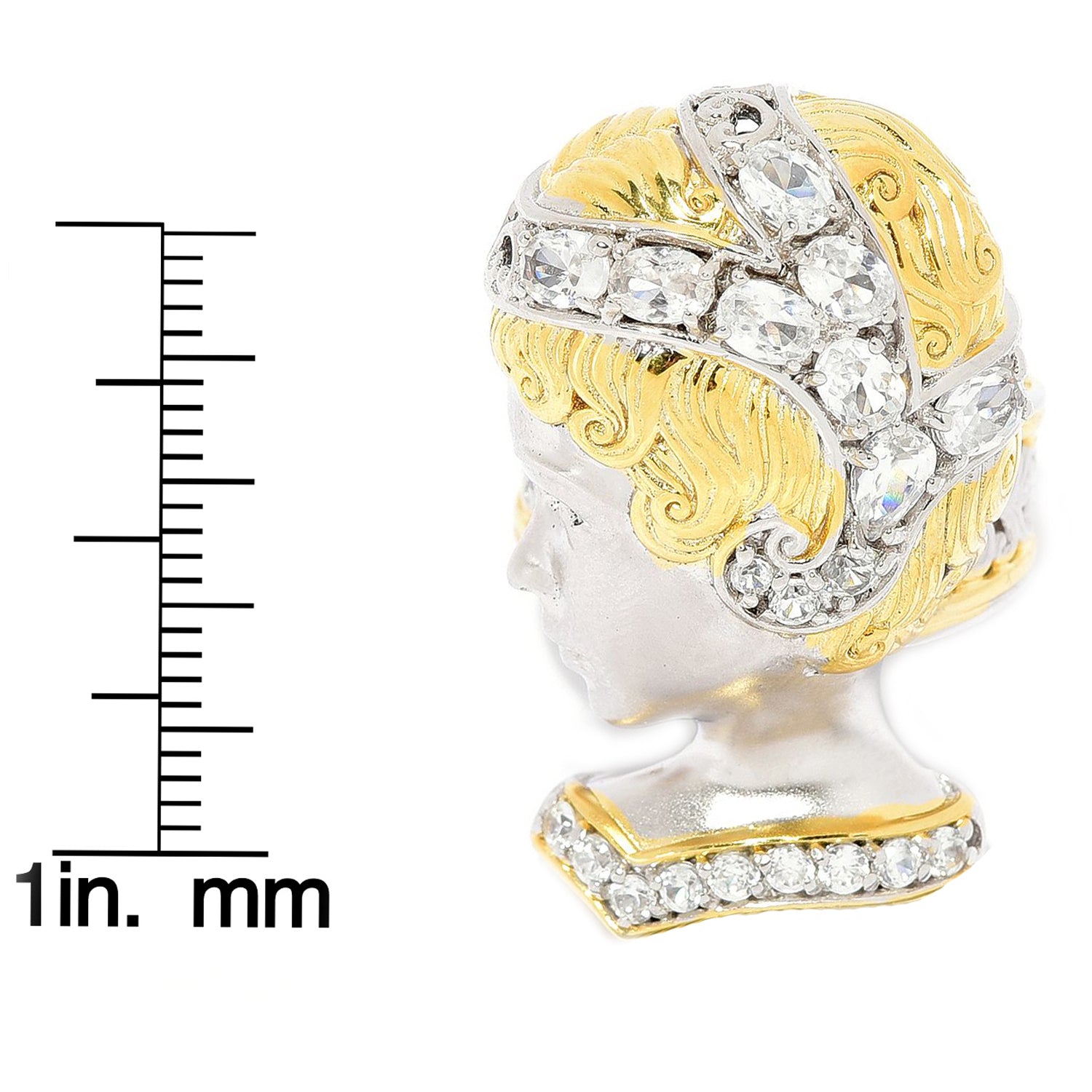 Gems en Vogue 2.95ctw Scultped Metal White Zircon Portrait Ring