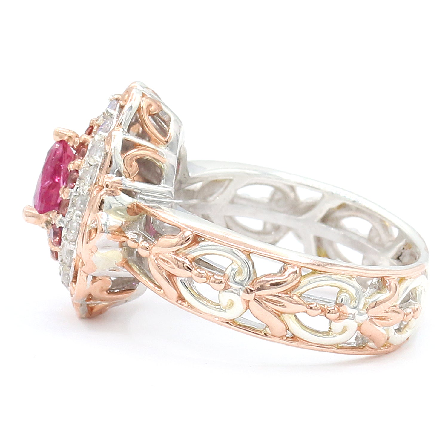 Gems en Vogue 1.24ctw Ruby, Padparadscha Sapphire & White Zircon Double Halo Ring