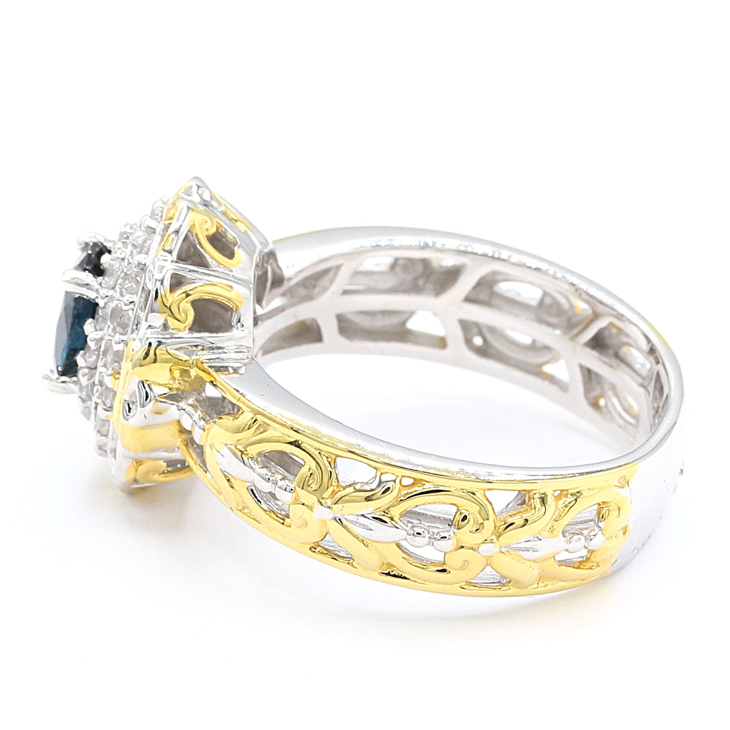 Gems en Vogue 1.75ctw Indicolite & White Zircon Double Halo Ring