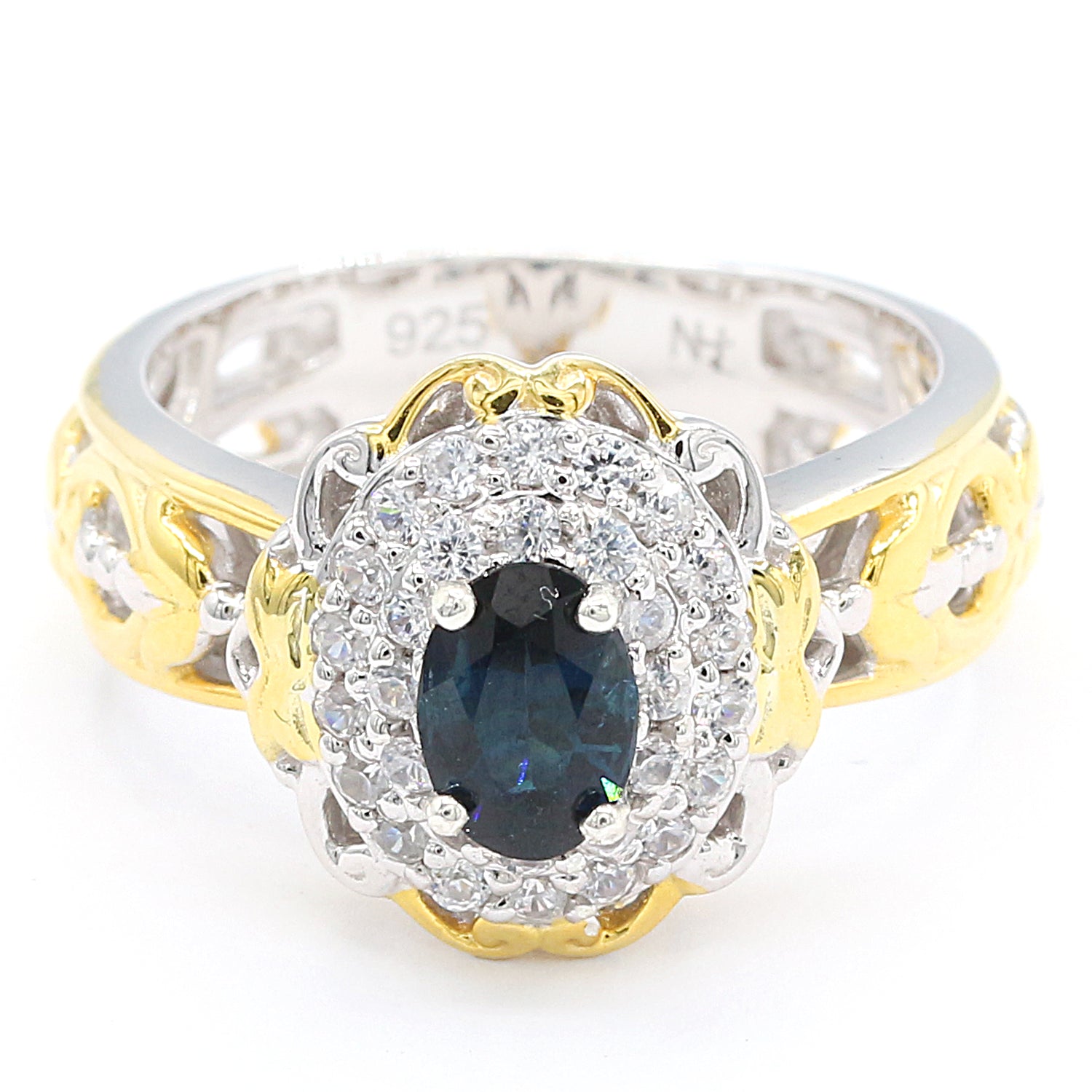 Gems en Vogue 1.75ctw Indicolite & White Zircon Double Halo Ring