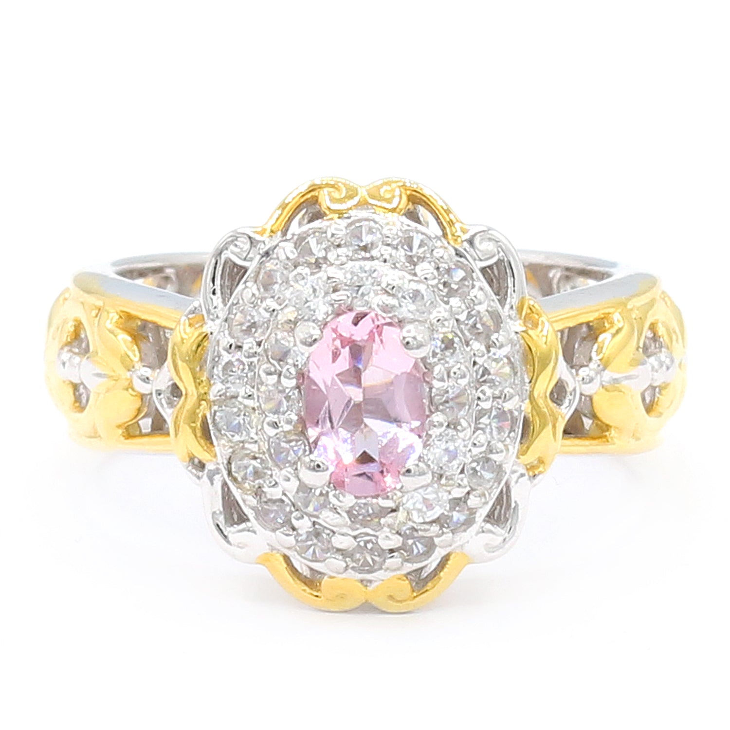 Gems en Vogue 1.26ctw Pink Morganite & White Zircon Double Halo Ring