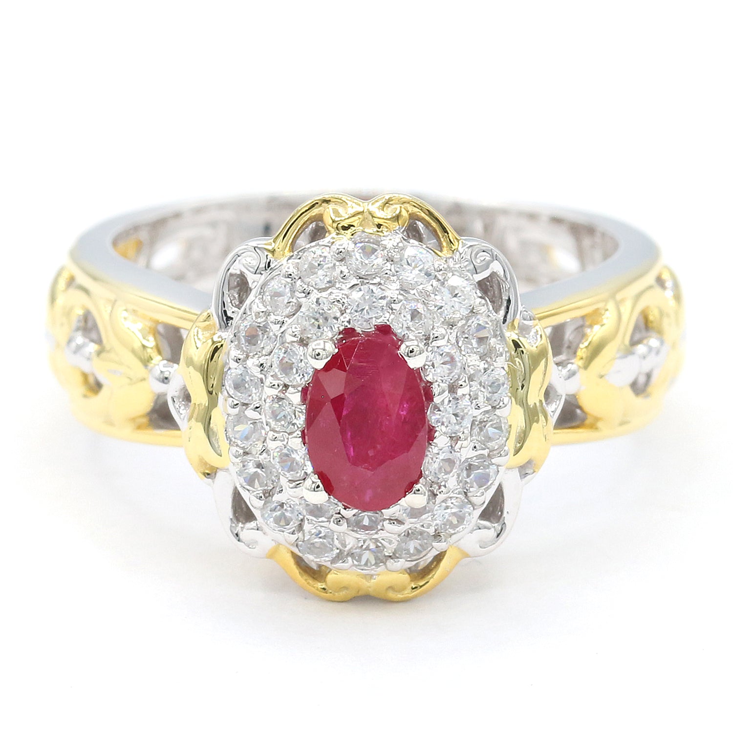 Gems en Vogue 1.35ctw Ruby & White Zircon Double Halo Ring