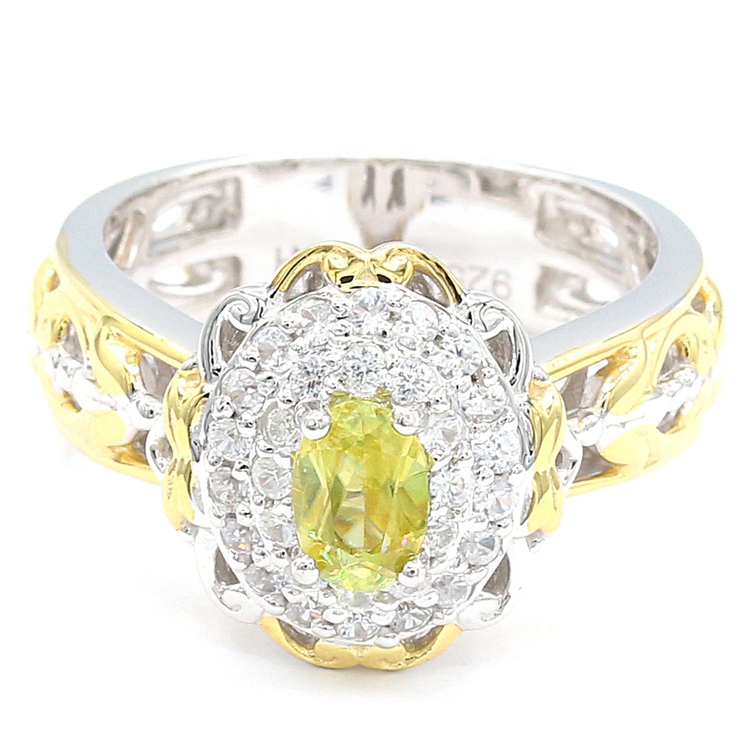 Gems en Vogue 1.68ctw Sphene & White Zircon Double Halo Ring