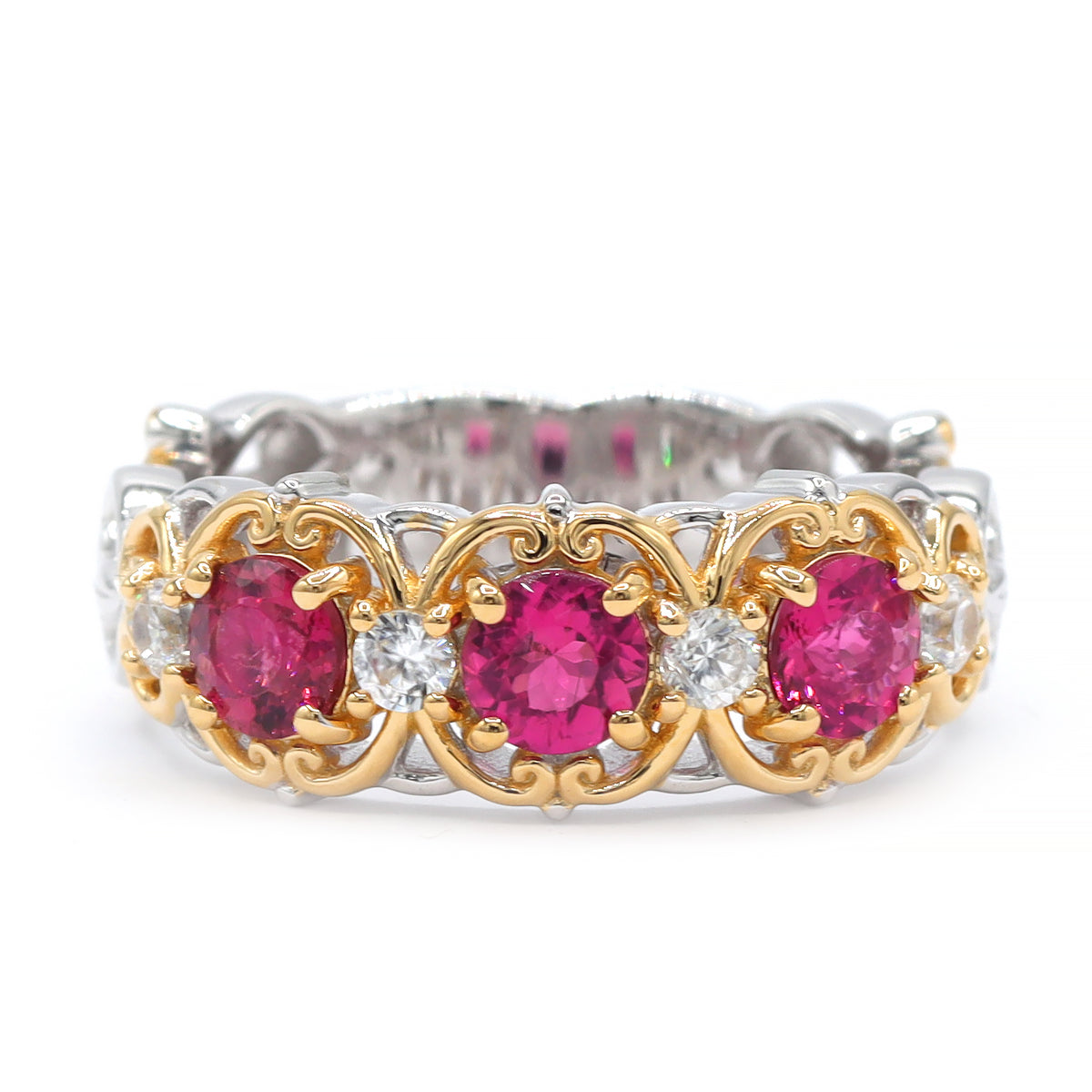 Gems en Vogue One-of-a-Kind 24K Palladium Silver 1.53ctw Rubellite & White Zircon Band Ring