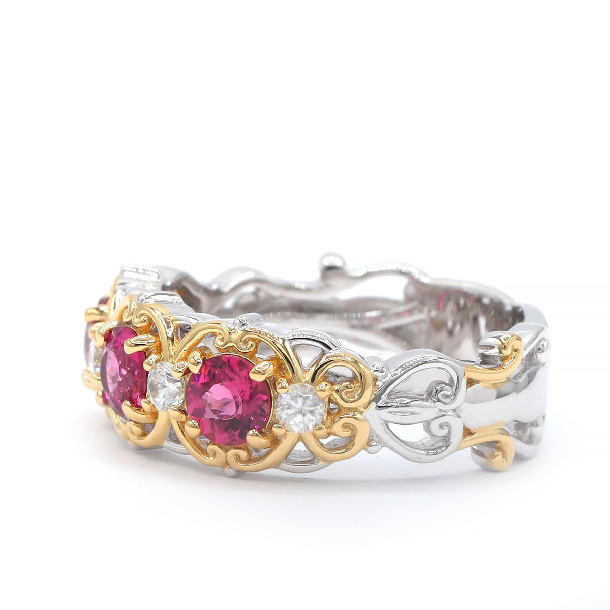 Gems en Vogue One-of-a-Kind 24K Palladium Silver 1.53ctw Rubellite & White Zircon Band Ring