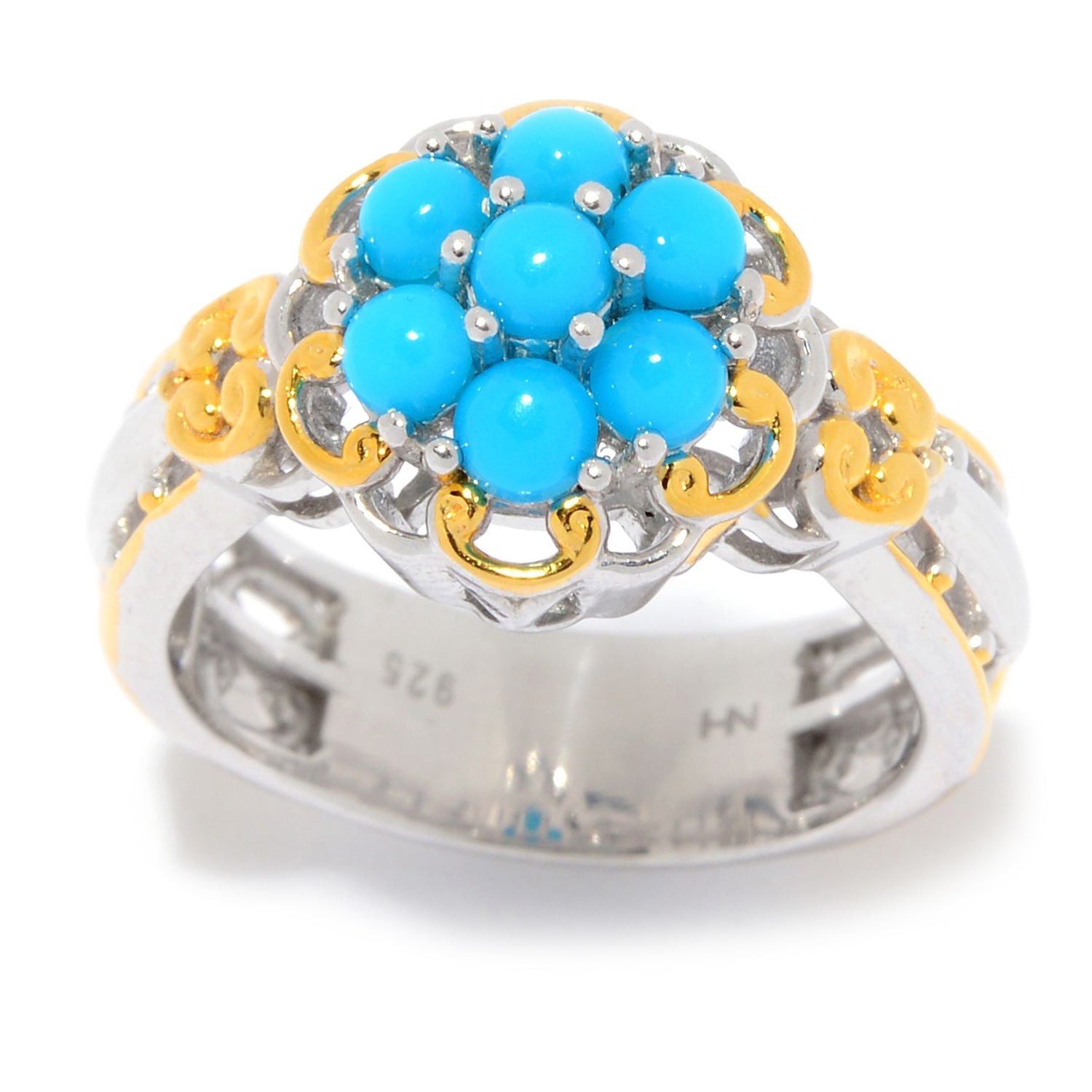 Gems en Vogue 24K Palladium Silver Sleeping Beauty Turquoise Cluster Ring