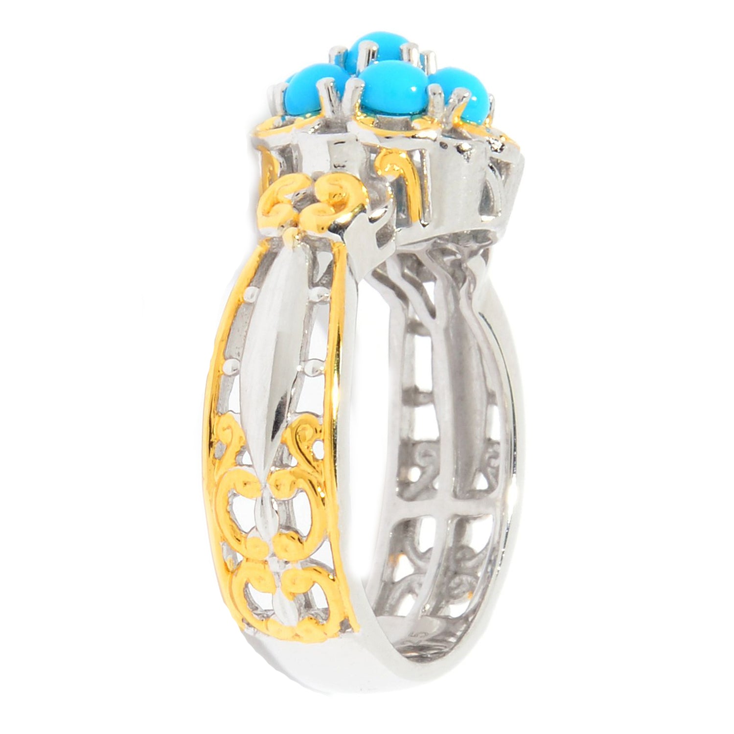 Gems en Vogue 24K Palladium Silver Sleeping Beauty Turquoise Cluster Ring