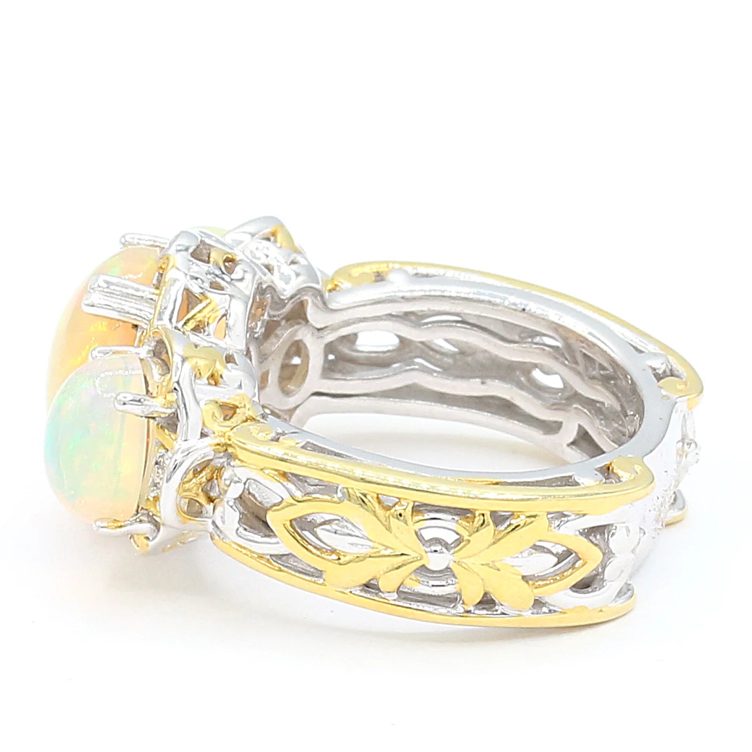 Gems en Vogue One-of-a-kind Ethiopian Opal & White Zircon Three Stone Ring