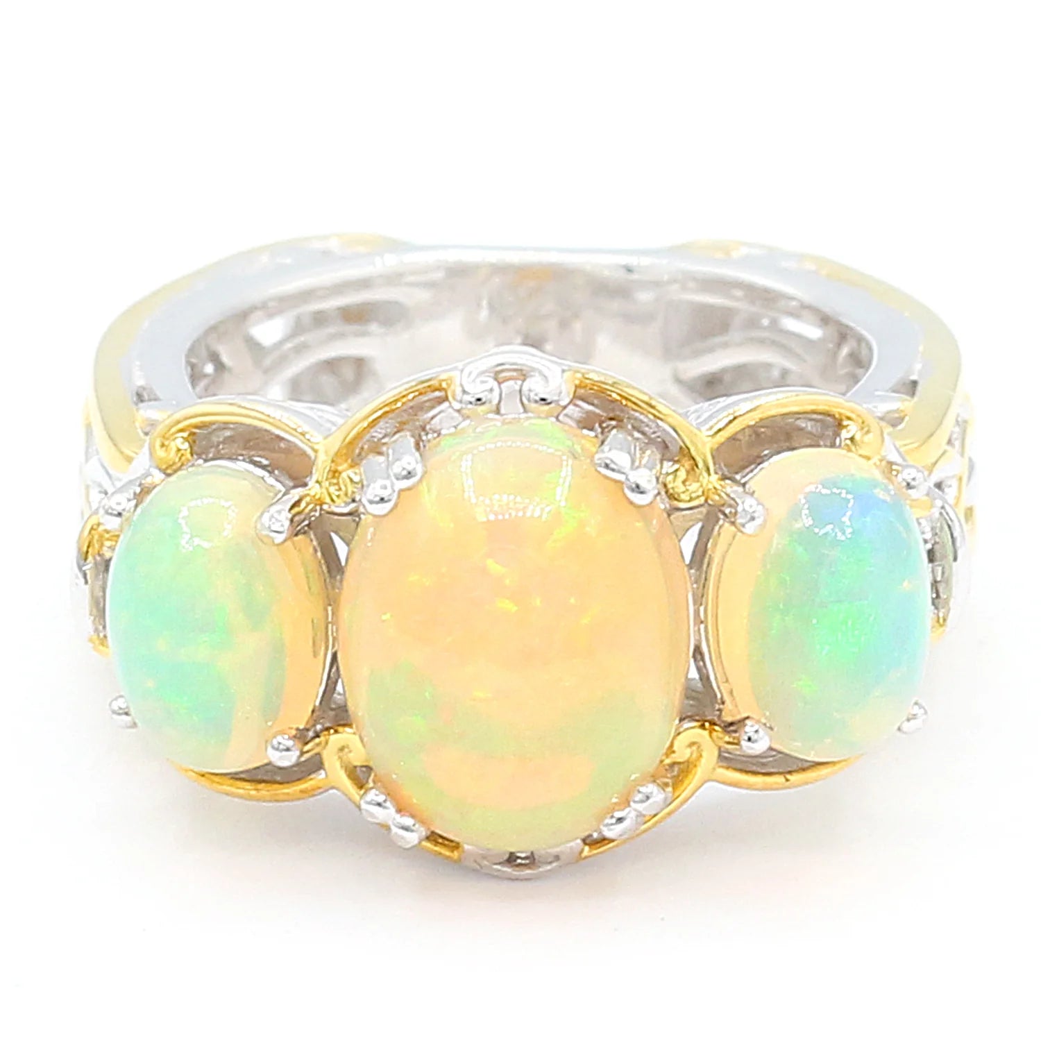 Gems en Vogue One-of-a-kind Ethiopian Opal & White Zircon Three Stone Ring