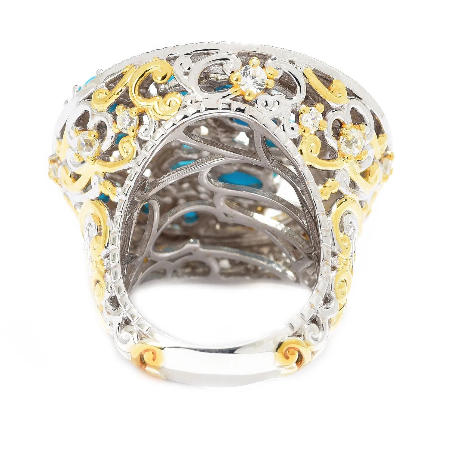 Gems en Vogue Sleeping Beauty Turquoise & White Zircon Half-Moon Ring