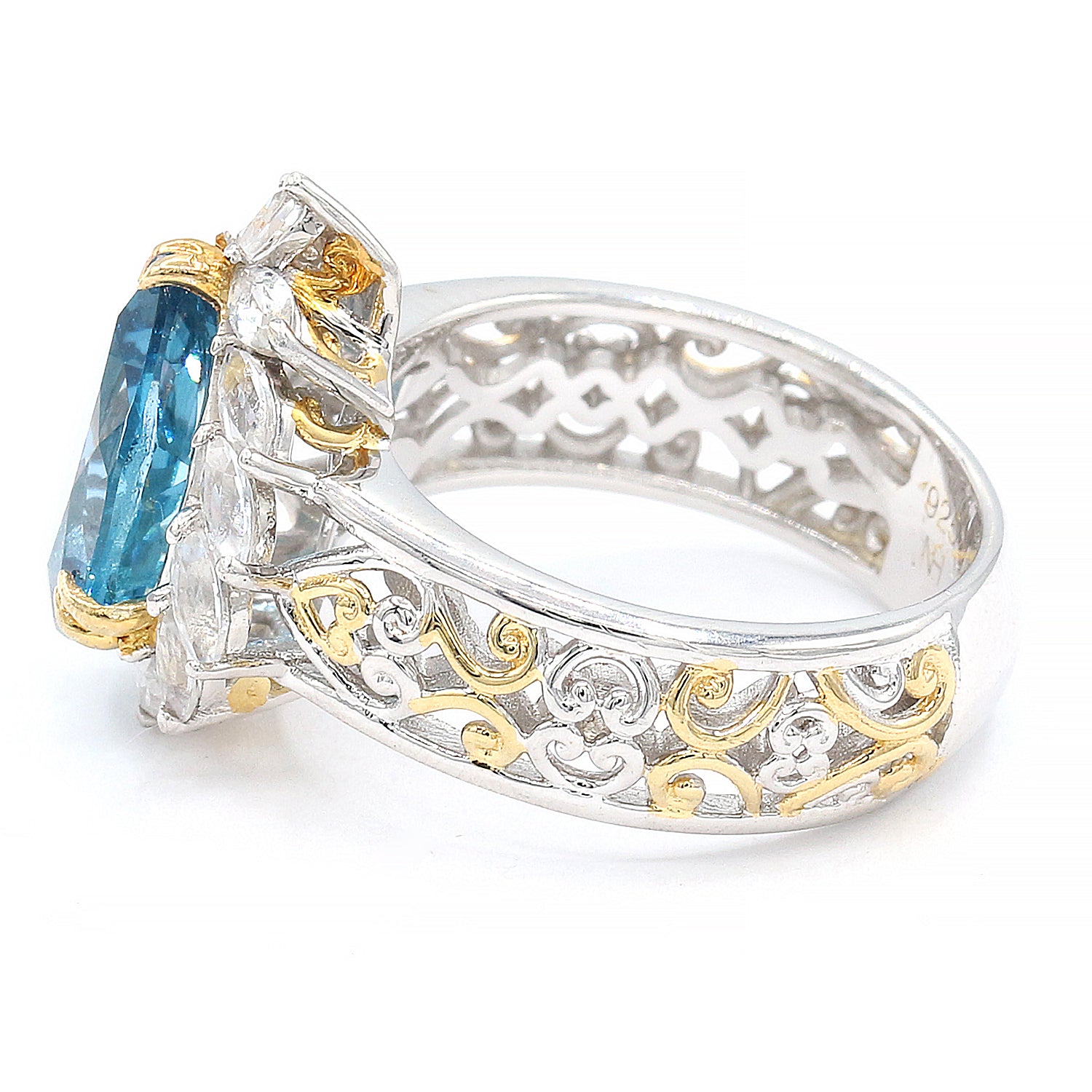 Gems en Vogue 6.39ctw Pearshaped London Blue Topaz & White Zircon Halo Ring