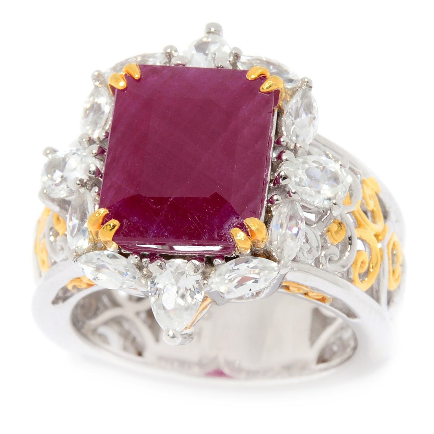 Gems en Vogue 8.72ctw Untreated Ruby & White Zircon Ring