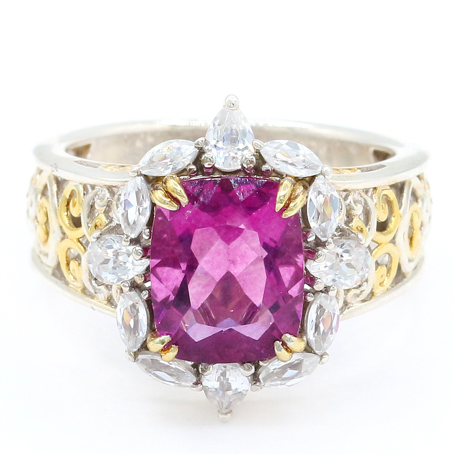 Gems en Vogue 7.15ctw Fuchsia Pink Fluorite & White Zircon Ring