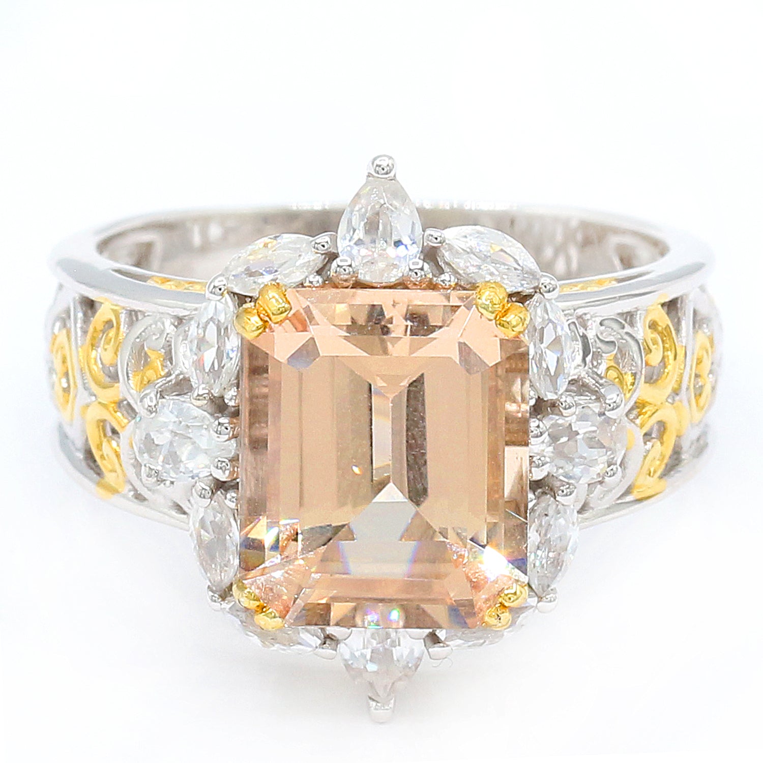 Limited Edition Gems en Vogue 7.58ctw Peach Morganite & White Zircon Ring
