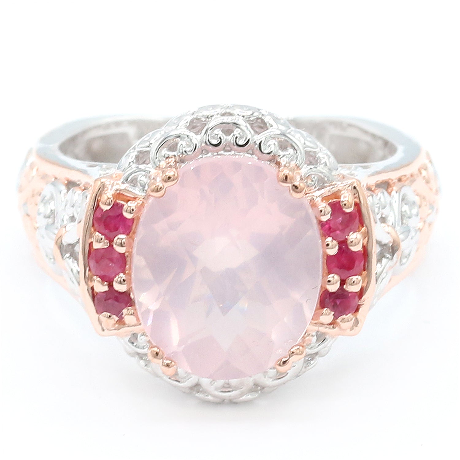 Gems en Vogue 4.95ctw Rose Quartz & Ruby Ring