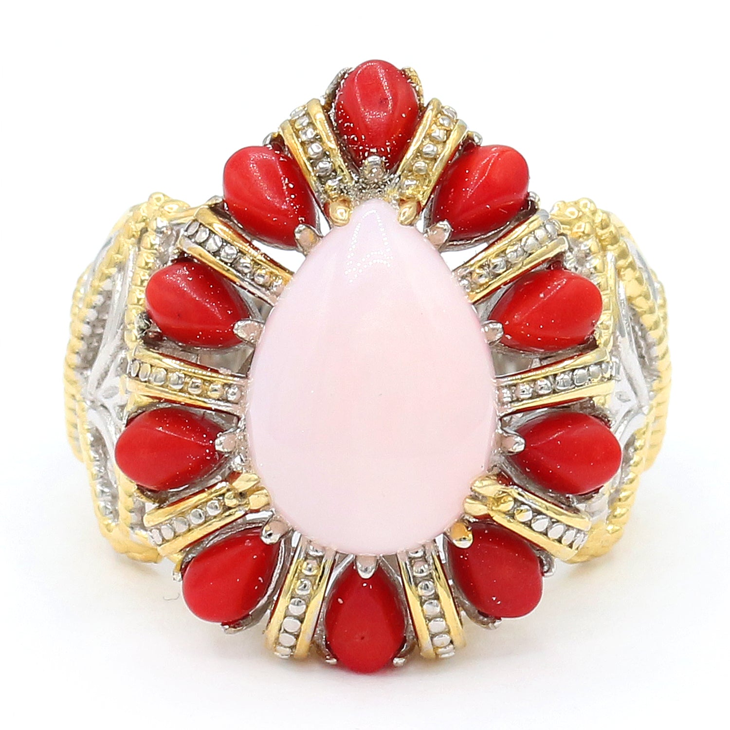 Gems en Vogue Pink Opal & Red Coral Ring