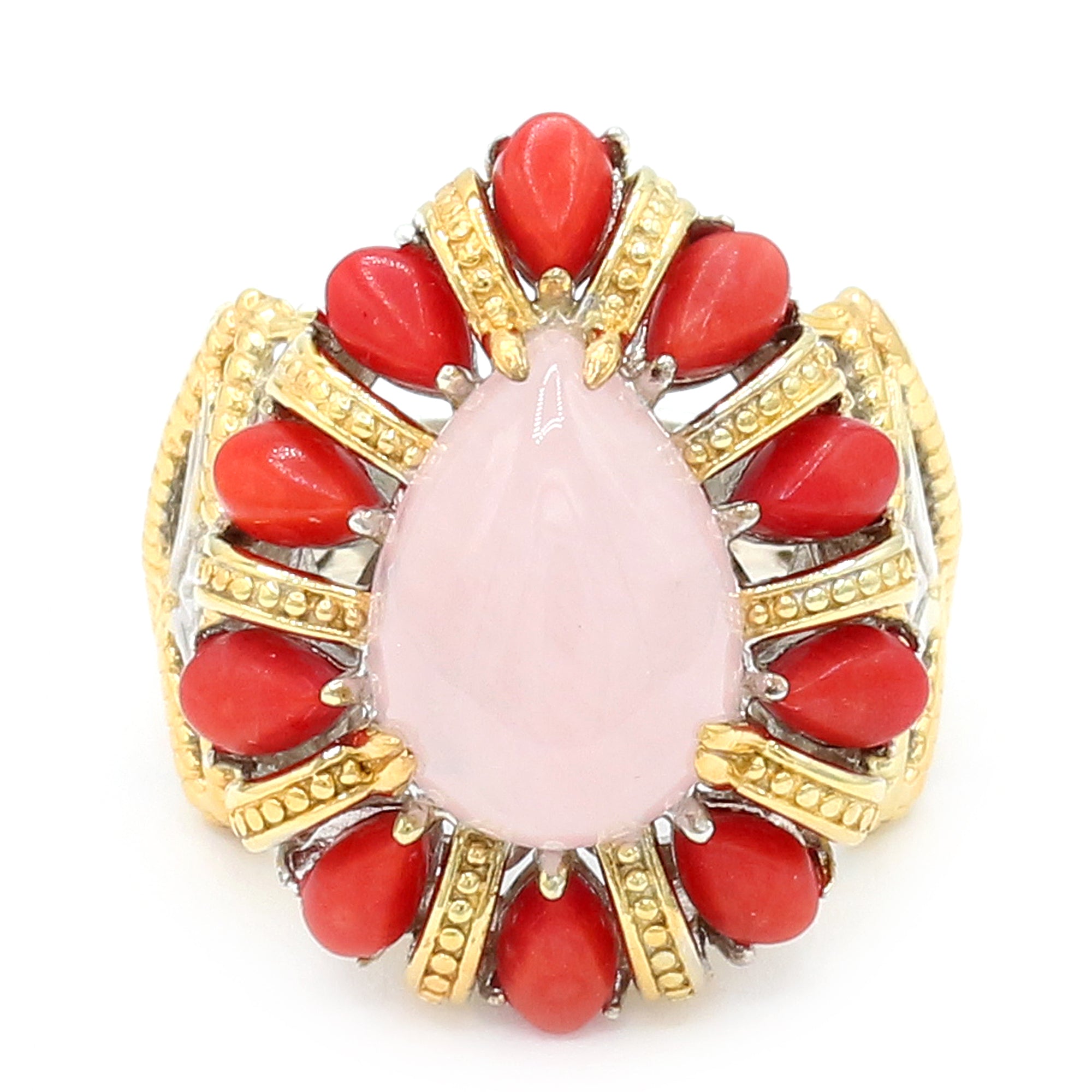 Gems en Vogue One-of-a-Kind 24K Palladium Silver Rose Quartz & Red Coral Ring